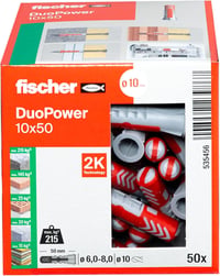 fischer DuoPower 10 x 50 Univerzális Tipli - 2-Komponensű Műanyag Dübel Betonhoz, Téglához, Gipszkartonhoz - 50 db-os Csomag 2