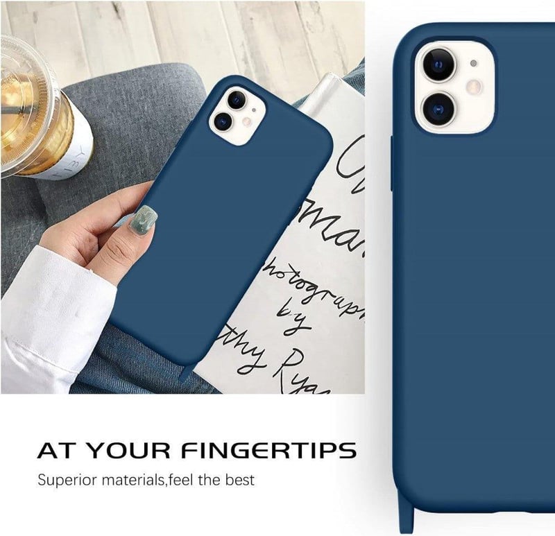 iPhone 11 Sötétkék Szilikon Tok Lánccal, Ütésálló, Mikroszálas Béléssel