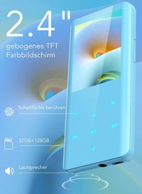 AGPTEK 32GB MP3 Lejátszó Bluetooth 5.0 - 2,4" Színes Kijelző, Beépített Hangszóró, 128GB-ig Bővíthető (Kék) 4