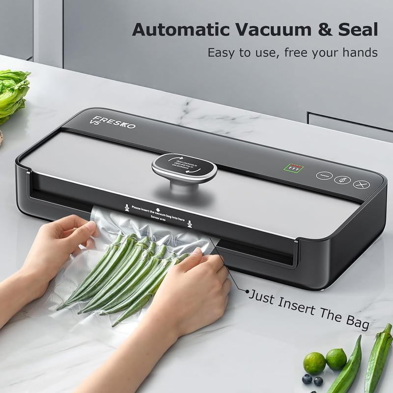 Fresko V5 automata vákuumfóliázó gép - száraz és nedves ételekhez, sous vide főzéshez, 10 zacskóval