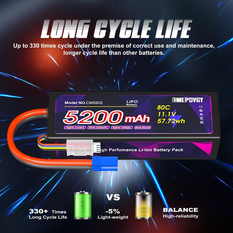 EMEPOVGY 11,1V 5200mAh RC akkumulátor csomag, EC5 csatlakozóval, 2db