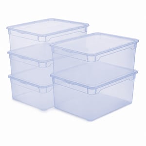 Rotho Clear prozirna kutija za pohranu s poklopcem, složiva, plava, 10 L, set od 5 komada (nepotpuno pakiranje)