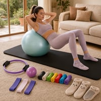 Gerincbarát pilates oázis: 55 cm labda + tornaszőnyeg + karika + 80 db gumiszalag + 2 pár csúszásgátló zokni 1