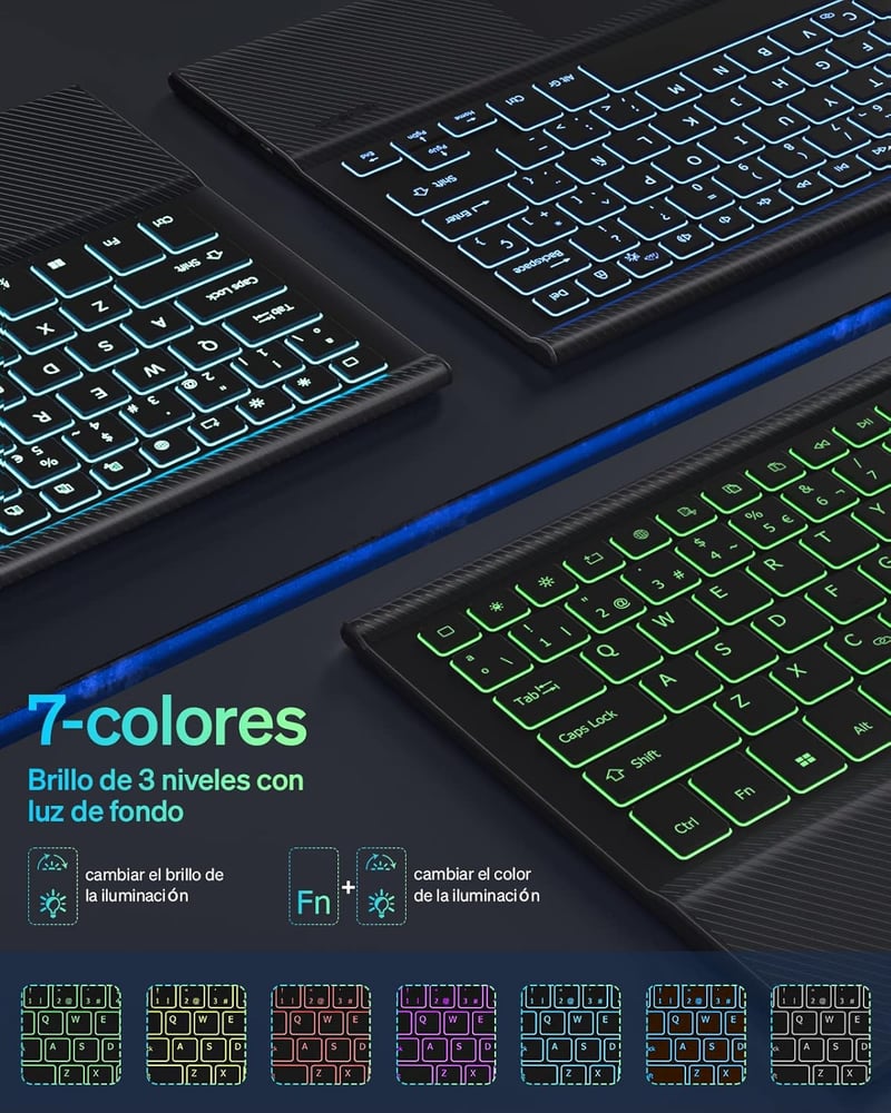 Doohoeek Bluetooth Billentyűzet Tok Samsung Galaxy Tab S8+ 12.4''/S7 FE 2021/S7+ 2020 Tablethez, 7 Színű Háttérvilágítással, Fekete - S8 Plus