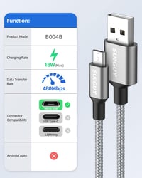 Sunguy 1,5 méteres Micro USB kábel, 3 db-os csomag 2