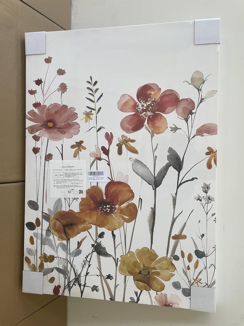 HALFLEMART Vadvirágos Vászonkép 3 Részes - Rusztikus Virágmintás Falikép Kerettel - Nappali Hálószoba Dekoráció - 150 x 70 cm Faldekoráció