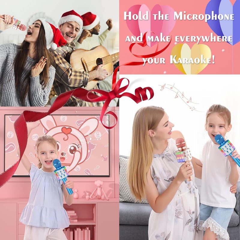 Karaoke Bluetooth mikrofon LED fényekkel, 2 db-os szett, 10 védőhuzattal