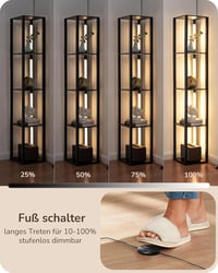 EDISHINE Állólámpa Polcokkal - 3 Színhőmérsékletű Dimmelhető LED, 20W, 1530 Lumen, 163cm Sarokpolc 360° Forgatható Világítással, Lábkapcsoló 2