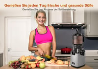 Fretta Slow Juicer 250W Gyümölcs- és Zöldségprés - Rozsdamentes Acél Hidegprés 135mm Széles Adagolónyílással, Visszaforgató Funkcióval, BPA- 8