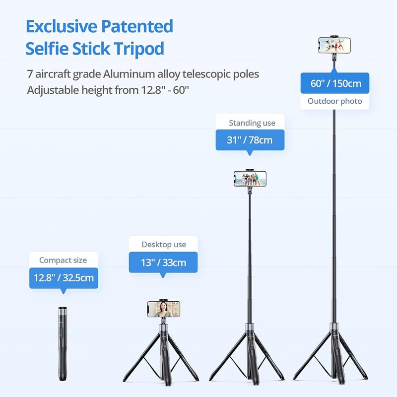 ATUMTEK 150cm-es TikTok Szelfibot iPhone és Android Telefonokhoz, Videózáshoz