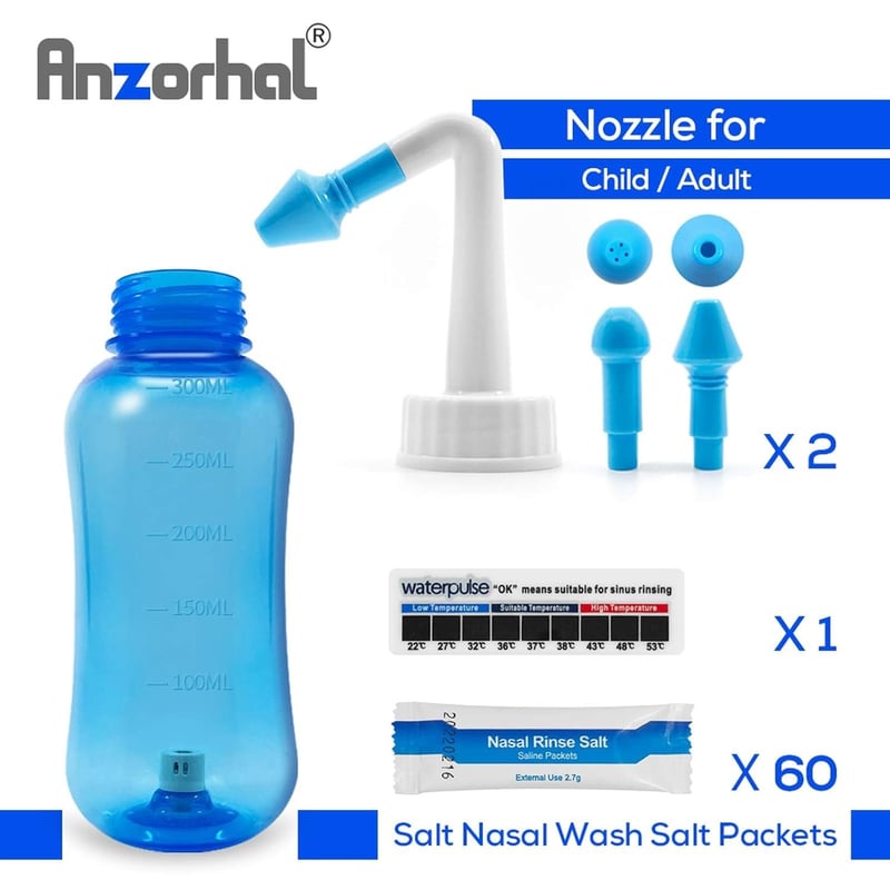 Anzorhal Orröblítő Készlet Felnőtteknek - 300ml, 60 Sótasakkal és Hőmérővel