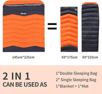 QEZER XXL Dupla Pehelytollú Hálózsák - 225x145cm, 3 Évszakos, Vízlepergető, Könnyű Túrazsák Kempingezéshez, Túrázáshoz, Sárga 2