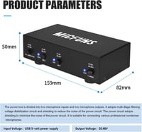 MC2 2 csatornás fantomtáp kondenzátormikrofonokhoz, 3,5mm-es audiokábellel 2