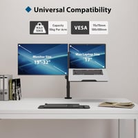 BONTEC Laptop és Monitor Tartó Kar Asztalhoz, C-Bilincs Rögzítés, Teljesen Állítható Dőlés és Forgatás, 13-27" Képernyőkhöz, Fekete - Black 2