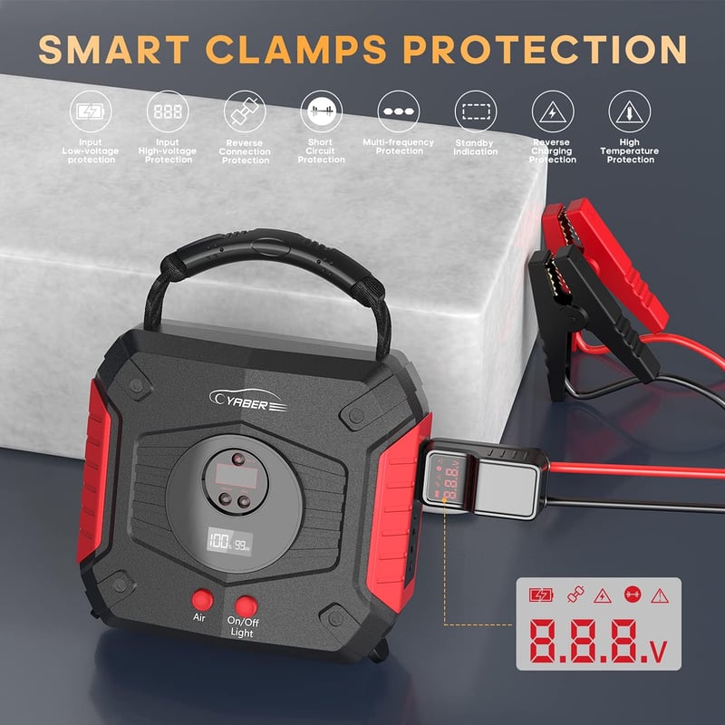 YABER 3000A Autós Indításrásegítő és Kompresszor - 24800mAh, 150PSI, Benzin/Dízel