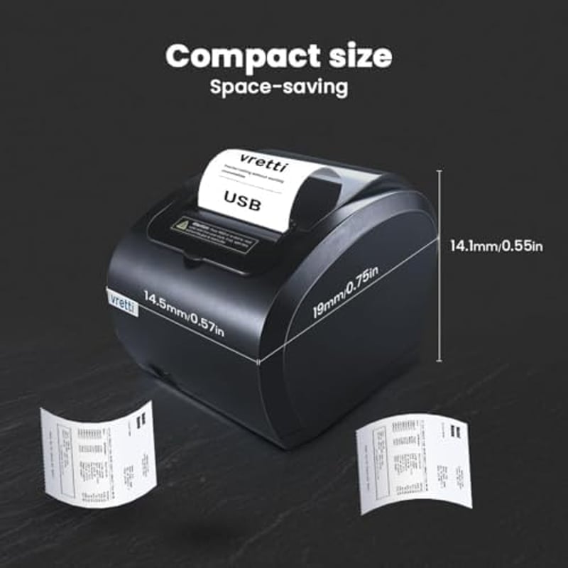 vretti 80mm Hőpapíros Blokknyomtató - USB/LAN Csatlakozás, 260mm/s Nyomtatási Sebesség, ESC/POS Támogatás, POS Rendszerekhez, Üzletekhez, Ét
