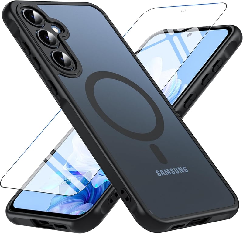 Samsung Galaxy A55 5G Mágneses Tok Edzett Üveggel - Katonai Védelem, Vékony, Ütésálló (Fekete)