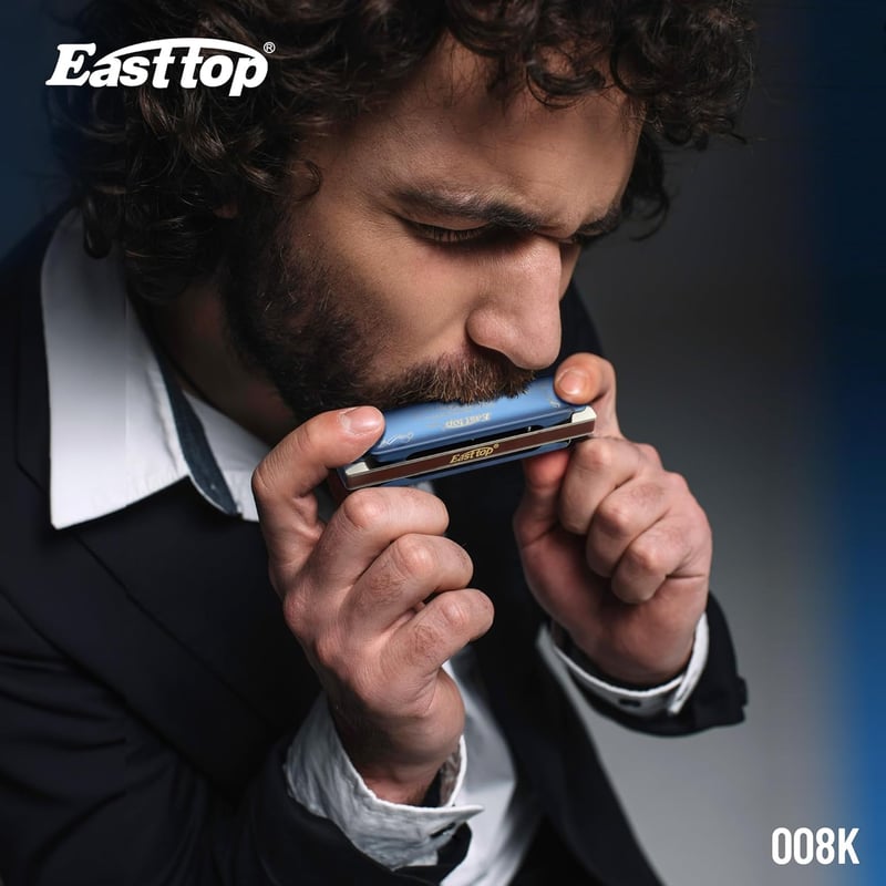 East Top C-dúr blues szájharmonika 10 lyukkal, kék tokkal - Profiknak és kezdőknek