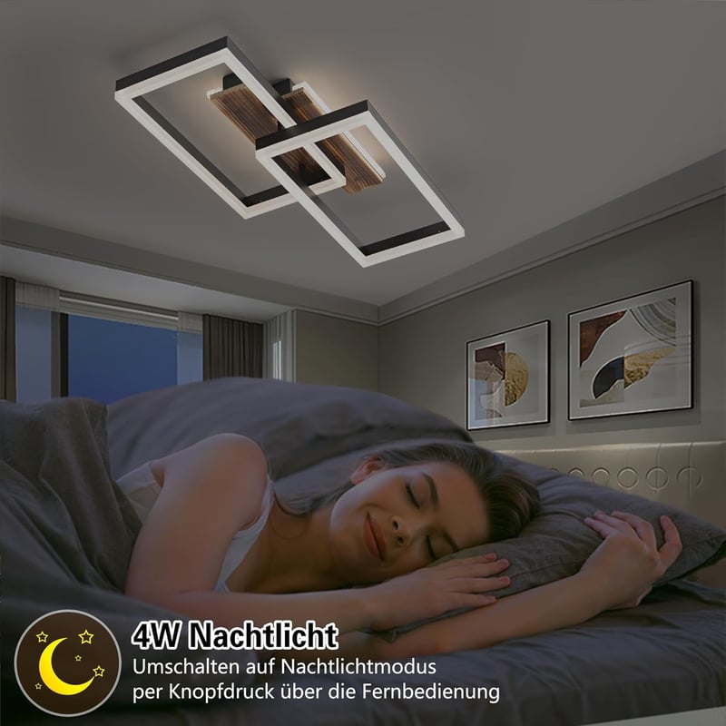 SEATAIN Fa Mennyezeti Lámpa - Fekete Téglalap 48W LED, Távirányítós, Fényerőszabályozható, 3000K-6000K, 4800lm, Éjszakai Fény Funkcióval