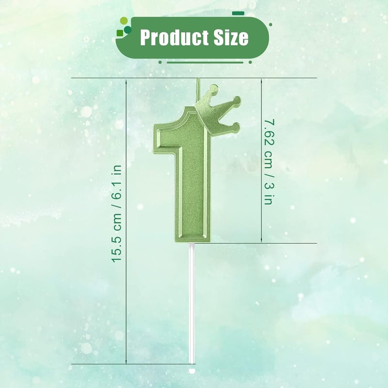 Zöld 3D koronás szám gyertya tortára - 7,6 cm-es "1"-es szám