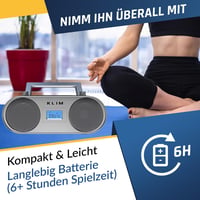 KLIM Boombox B4 Hordozható CD Lejátszó AM/FM Rádióval, Bluetooth, USB, MP3 Funkcióval, Újratölthető Akkumulátorral, Távirányítóval és Digitá 5