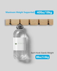 JSVER Modern Bambusz Fali Fogas 5 Mozgatható Akasztóval - Kabátokhoz, Sálakhoz, Táskákhoz - 18kg Teherbírás - Természetes Fa Szín 7