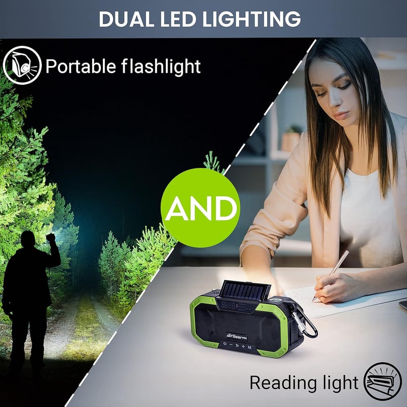 AirGearPro Bluetooth Kurblis Rádió Napelemes Powerbank-kal és LED Lámpával - Vízálló Túrarádió