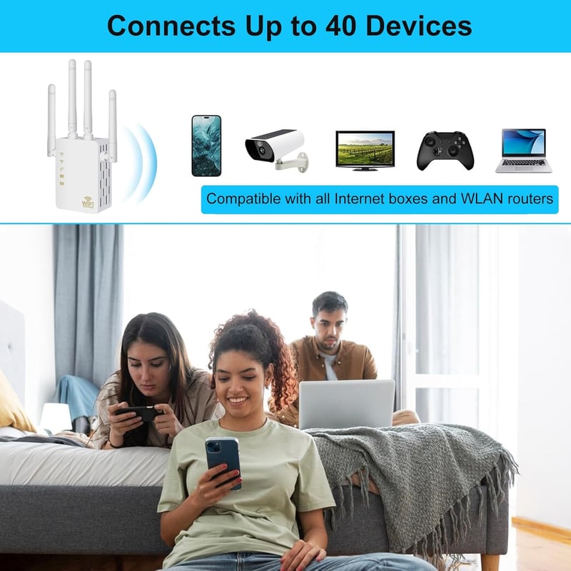 TP-Link AC1200 Dual Band WiFi Jelerősítő 4 Antennával, WPS és LAN Portokkal
