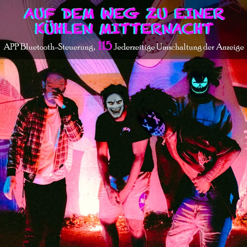 Megoo LED Maszk Bluetooth-szal, Programozható, Gesztus Vezérelhető - Farsangi, Halloween Partikra