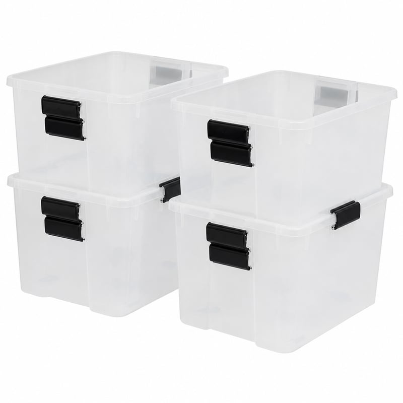 Set 4 cutii de depozitare ermetice Iris Ohyama WSB-45, 45 L, transparente – incomplete: doar 1 bucată — lipsesc 3 capace (stare: vezi poza 2)