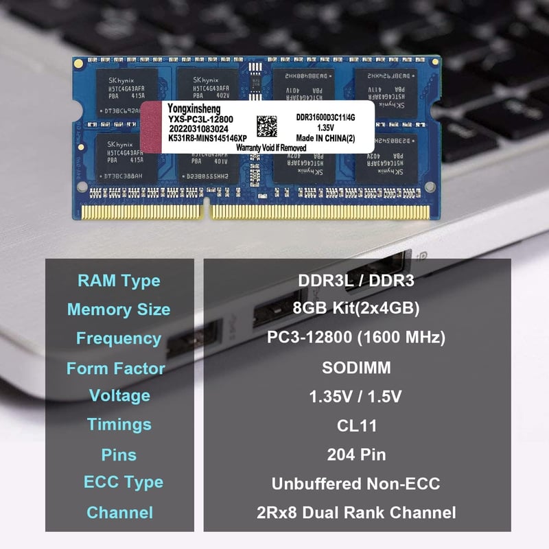 Crucial 8GB DDR3L 1600MHz Laptop RAM Kit - Kék, 2x4GB, SODIMM