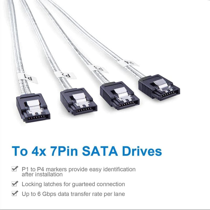 Mini SAS - 4x SATA átalakító kábel, 6G, 0,5m, SFF-8087 - adattároló összekötő