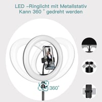 daphomeu 10 Colos LED Körfény Állvánnyal és Dupla Telefontartóval - 3 Színű, 10 Fényerőszintű Szelfi Gyűrűlámpa Távirányítóval YouTube, TikT 4