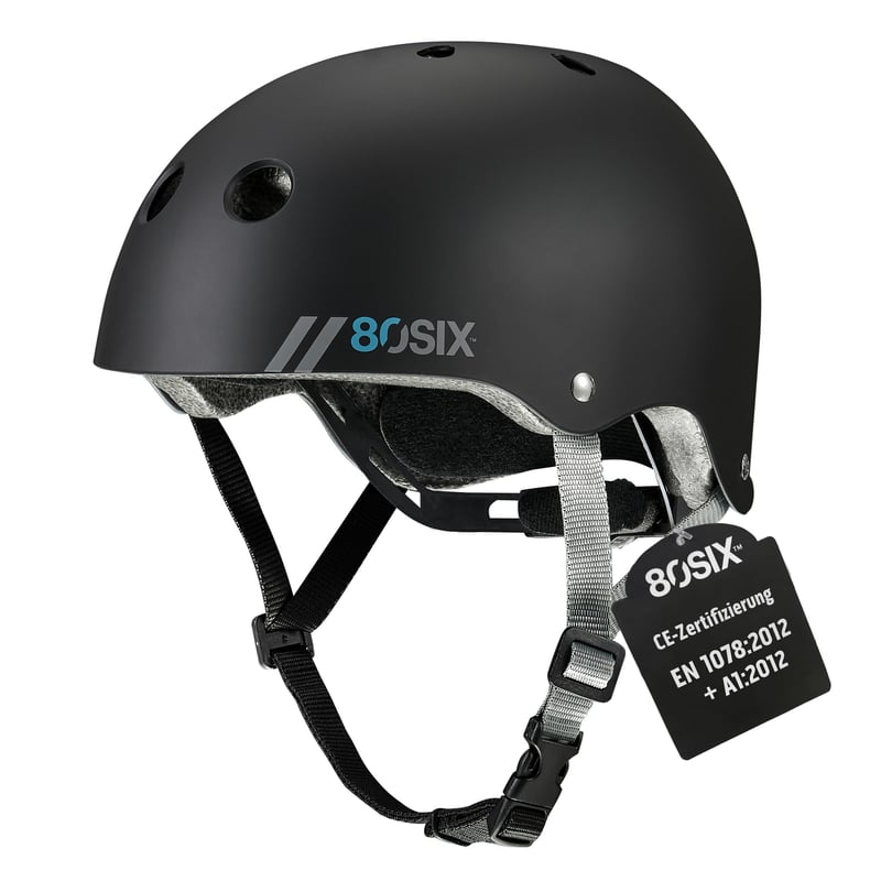 Cască multisport 80Six cu sistem de reglare prin rotiță – pentru skateboard, BMX, trotinetă – CE EN1078 – mărimea S/M – negru mat