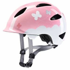 Detská cyklistická prilba Uvex OYO Style, motýľ ružová, obvod hlavy 45-50 cm, ľahká — bez zadného svetla (stav: pozri 2. obrázok)