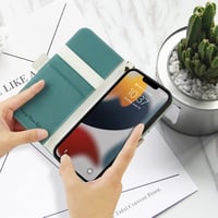 iPhone 13 Kék-Zöld Bőrhatású Mágneses Pénztárcatokja Kártyatartóval 7