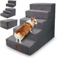 Sytopia kutyalépcső nagy kutyáknak, 5 lépcsőfokos, 60 cm magas ágyhoz, mosható huzat, nagy sűrűségű hab, idős/sérült kutyáknak, 57 cm, szürk 1