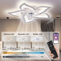 MiiR LED Mennyezeti Ventilátor Világítással - 69 cm Virág Alakú Lámpa, 5 Fényforrás, Távirányítóval és Applikációval, Fényerőszabályozható,  4