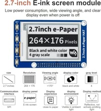 IBest 2,7" E-Ink Kijelző Modul Raspberry Pi-hez - 264x176 Felbontás, Kétszínű, SPI 3