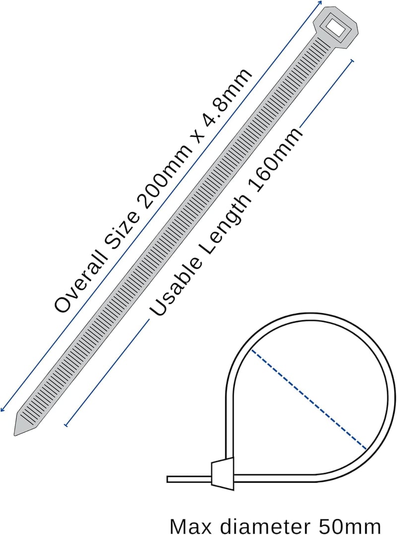 Buydefinition 100 db UV-álló zöld kábelkötegelő 200mm x 4.8mm - Kültéri-beltéri nylon kábelrendező kötöző pántok otthonra, irodába, kertbe