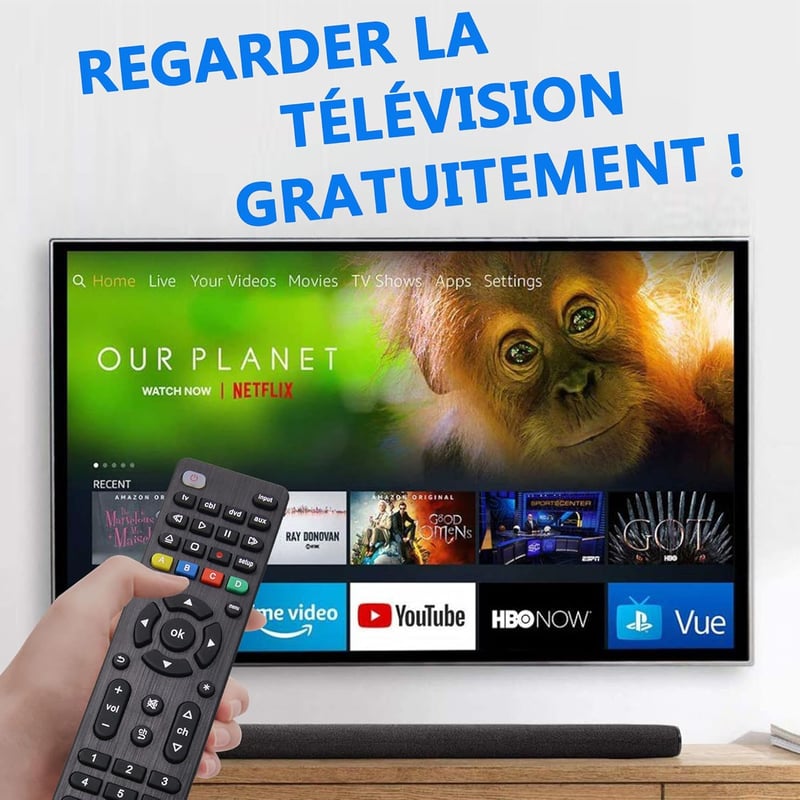 Telecomanda Universală FOXRMT pentru TV, DVD, Blu-Ray, Streaming Player și Soundbar - 4 în 1, Configurare Simplă, Rază de Acțiune 10m