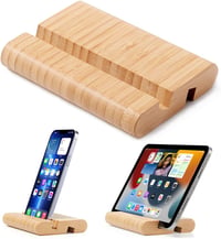 FadyDail Bambusz Tablet Tartó - Univerzális Mobiltelefon Állvány Kettős Nyílással, Kompatibilis iPad, iPhone és Minden Okostelefonnal, 12,9" 1