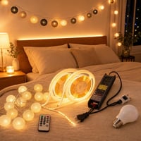 Svetelný set do spálne: 1x LED reťaz + 10m LED pás + bavlnená reťaz + E27 žiarovka 1