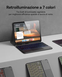 Earto iPad Air 6 billentyűzet érintőpaddal, 7 színű háttérvilágítással, 11"-os Pro/Air modellekhez 3
