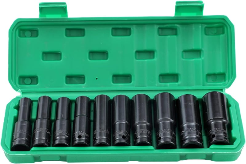 Katsu 1/2" Mély Dugókulcs Készlet 10 db (8-24 mm) - S2 Acél Ütvecsavarozóhoz, Autó, Motor Szereléshez, Műhelyekbe, Hordtáskával