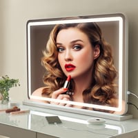 Saimeihome Hollywood Sminktükör LED Világítással - 80x55cm Fehér, 3 Fényárnyalat, 10X Nagyítás, USB, Érintésvezérlés, Asztali vagy Falra Sze 1