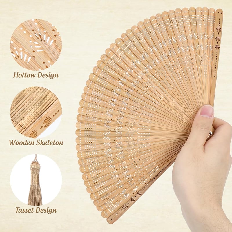 VOSAREA Bamboo Kézi Legyező - Vintage Japán-Kínai Stílusú Bambusz Legyező Esküvőre, Táncra, Partikra, Bojtos Díszítéssel, 18 cm