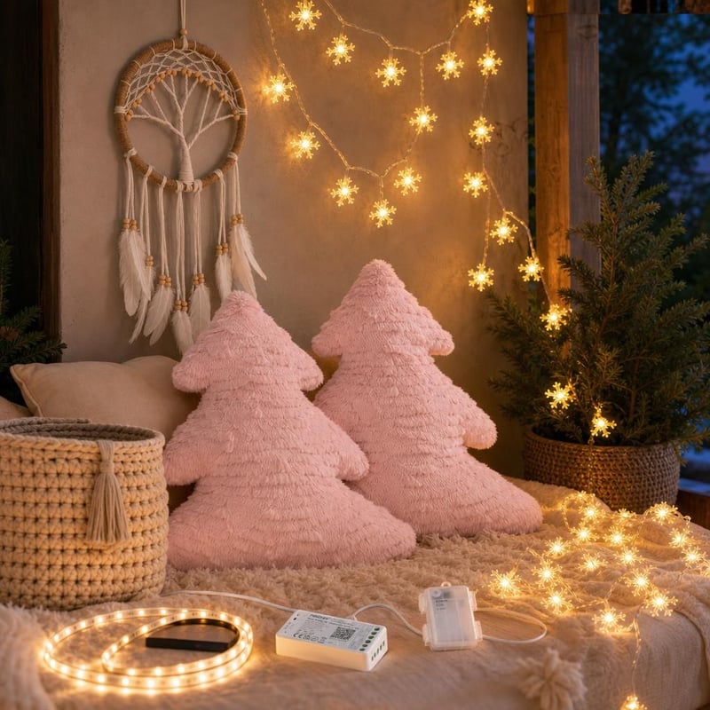 Pachet Cozy Home: Controller WiFi + Bandă LED USB + Ghirlandă 6m + 2 Perne decorative