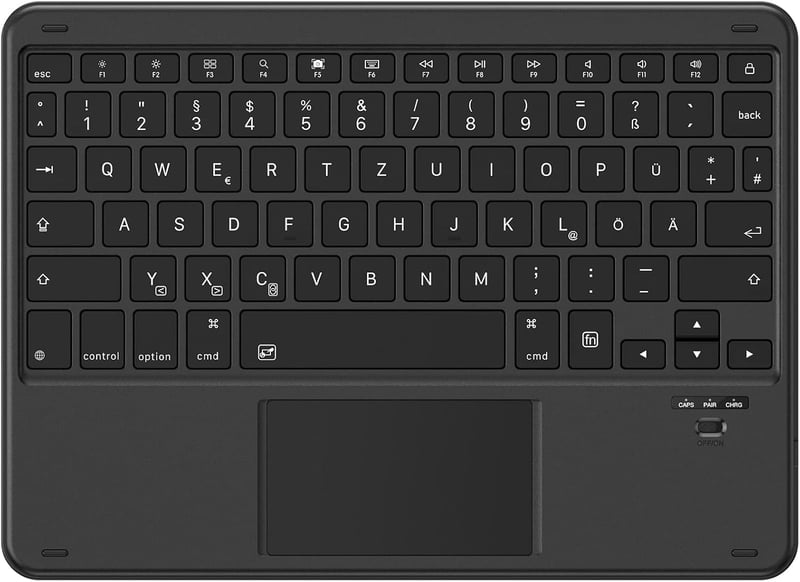 Emetok Vezeték Nélküli Bluetooth Billentyűzet Trackpaddel, Német QWERTZ, iPad 10.9/10.2/9.7/Pro/Air/Mini Készülékekhez, Fekete