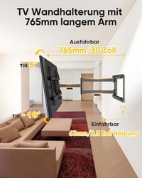 FORGING MOUNT TV Fali Tartó 37-75" Lapos/Ívelt TV-hez, 765 mm Hosszú Kar, 45 kg Teherbírás, Dönthető/Forgatható, VESA 600x400mm 7